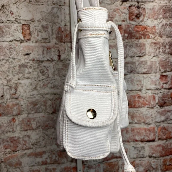 NWT True Religion White Multi Pocket Denim Shoulder Bag - Picture 9 of 13